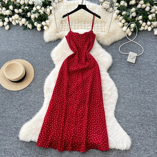 French Vintage Floral Spaghetti Strap Dress – Zip Back Sundress