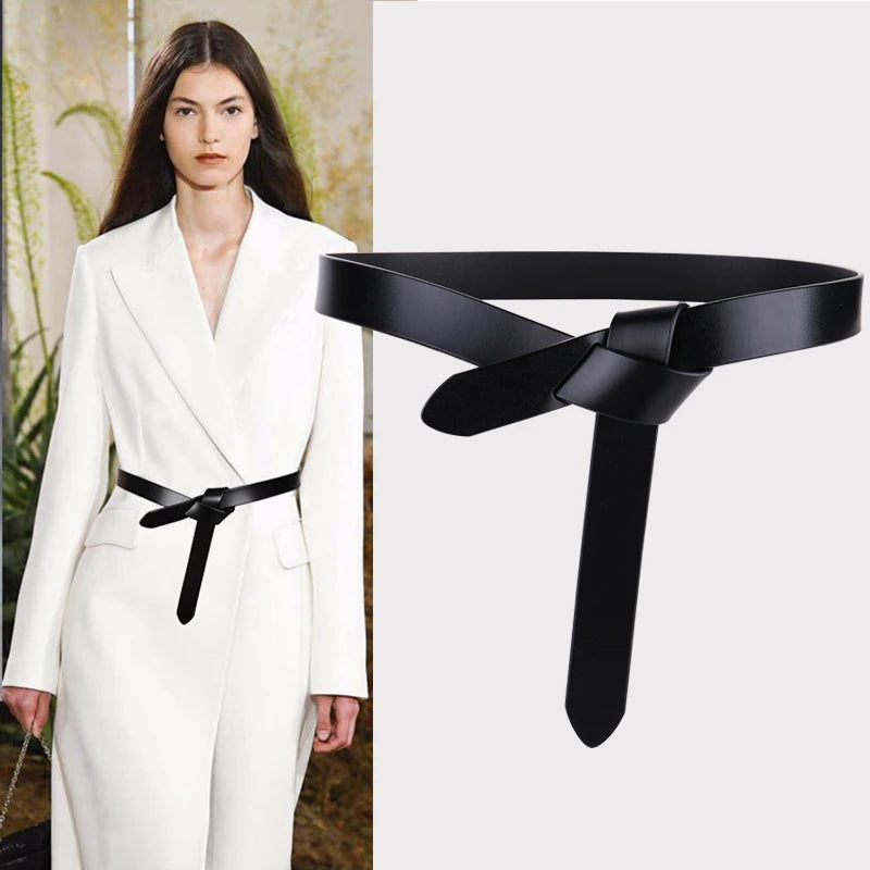 Soft Leather Tie Belt with Vintage Knot Design