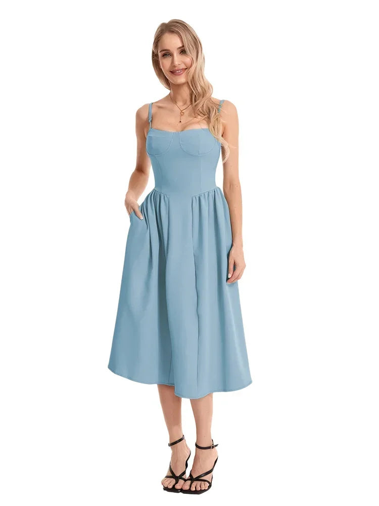 Elegant Spaghetti Strap Midi Dress