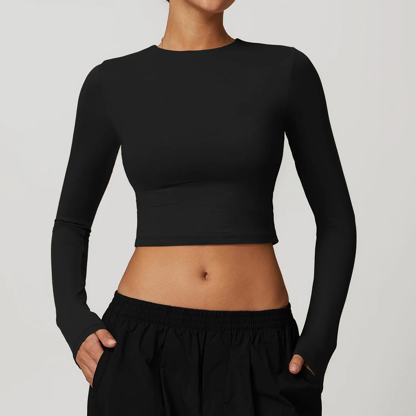 Women’s Long Sleeve Crop Top – Quick Dry Yoga & Gym Sportswear