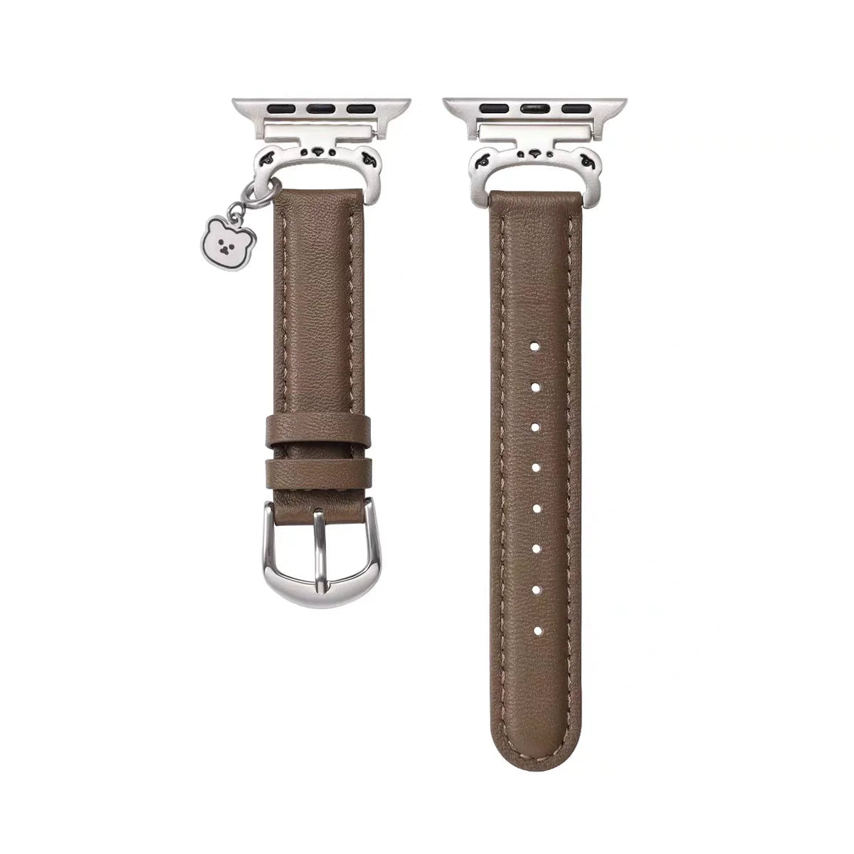 Premium Leather Apple Watch Band with Metal Bear Charm – Elegant Women’s Strap