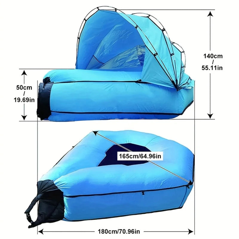 Portable Inflatable Camping Sofa with Sunshade – Outdoor Air Lounger Bed