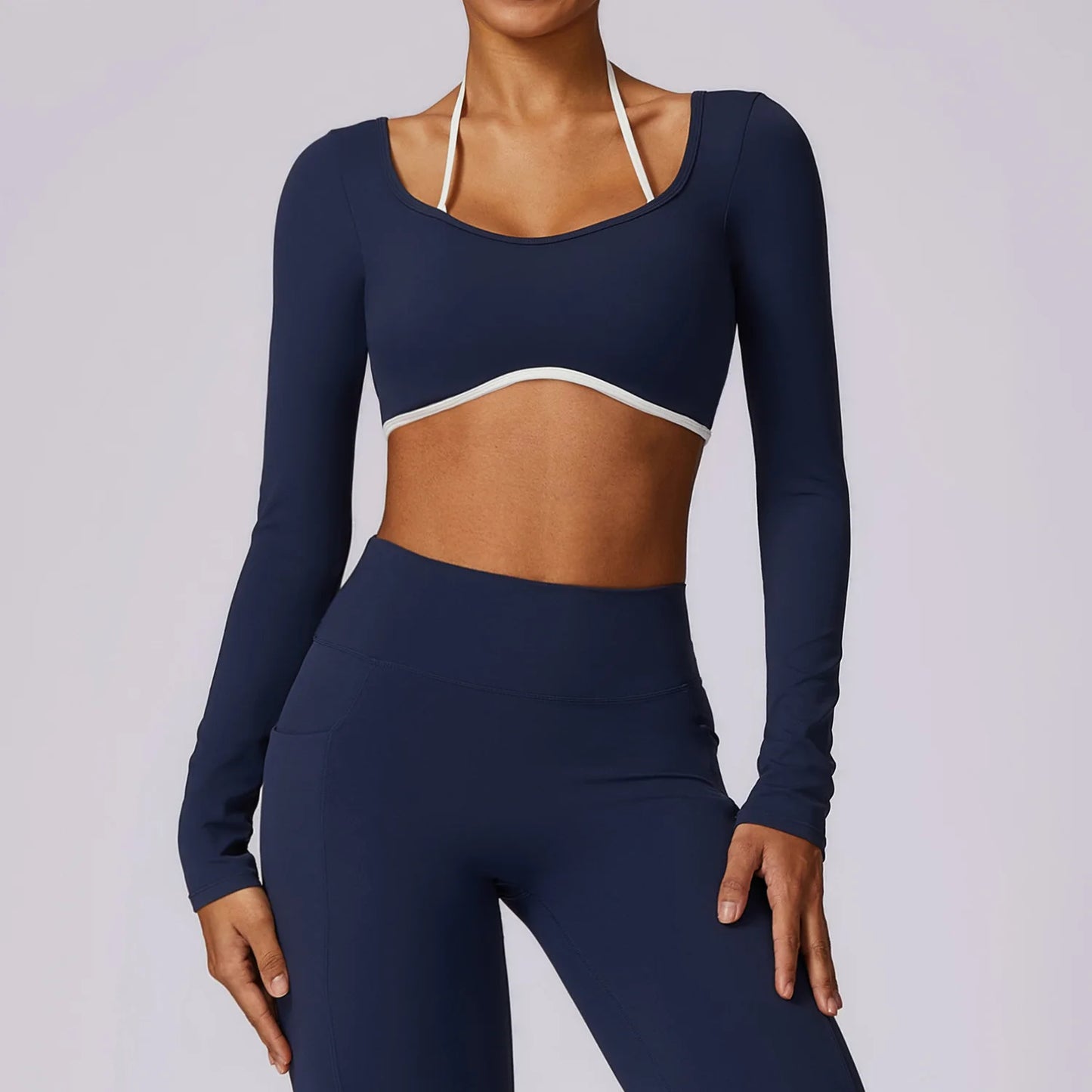 Long Sleeve Hollow-Back Yoga Top – Dry Fit Elastic Fitness Shirt