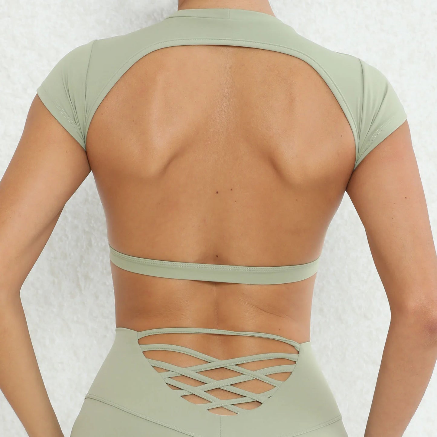 Hollow Back Yoga Crop Top – Short Sleeve Fitness Workout T-shirt