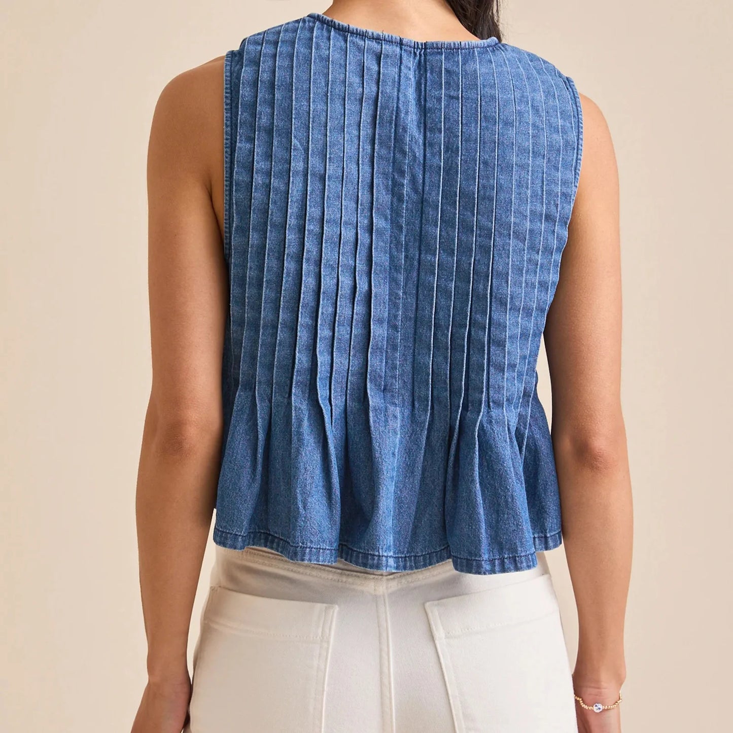 Boho Vintage Denim Tie Front Tank Top – Sleeveless Summer Chic