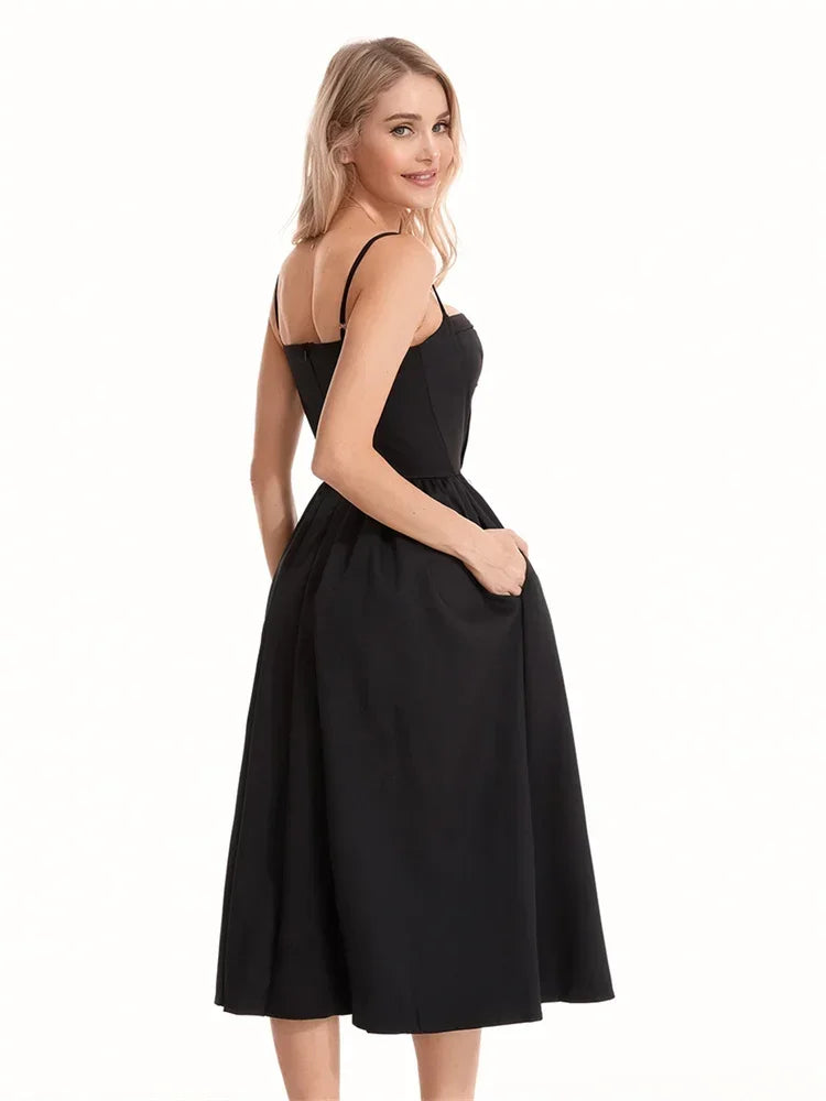 Elegant Spaghetti Strap Midi Dress