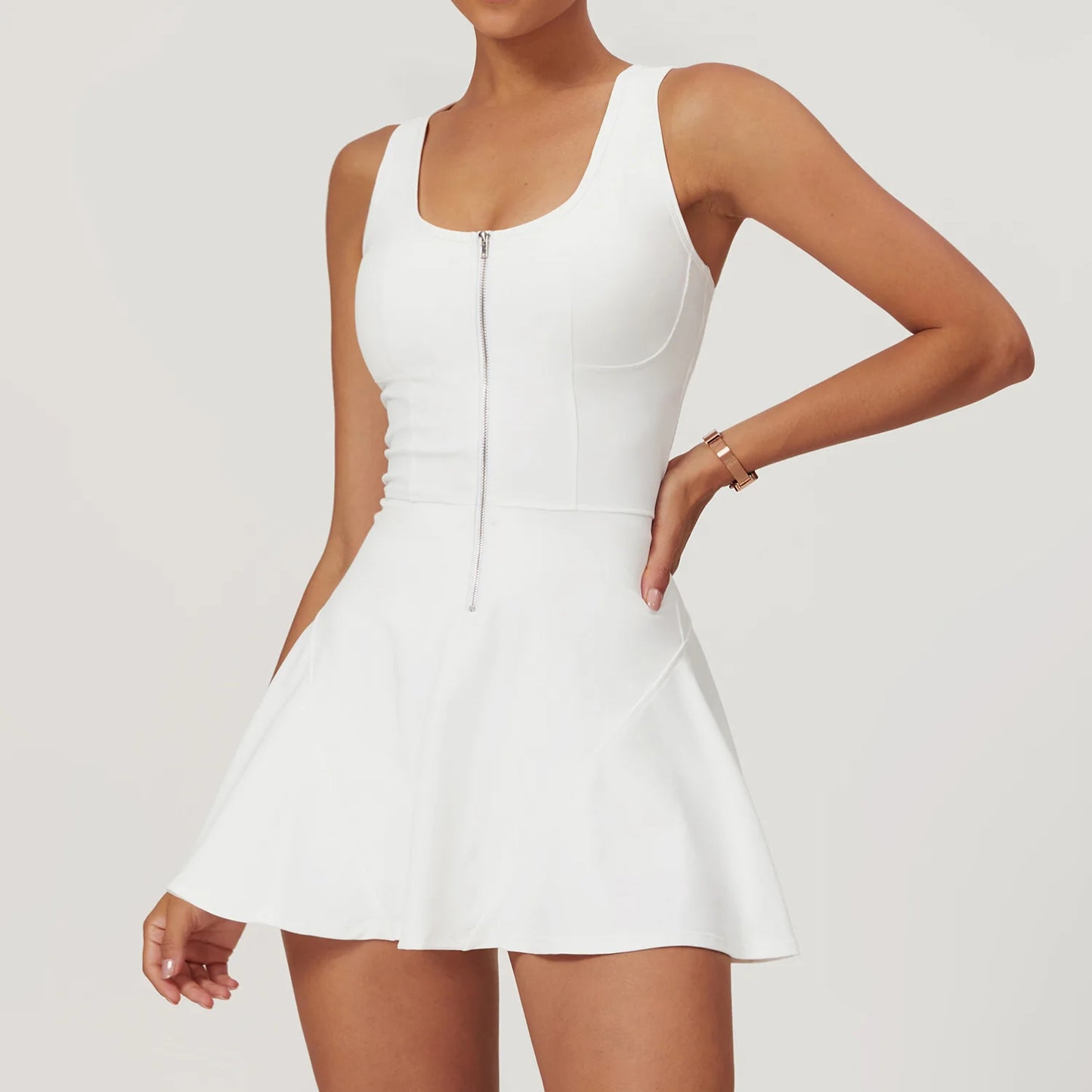 Women’s Skirt Jumpsuit Bodysuit – Zipper Front One-Piece Activewear