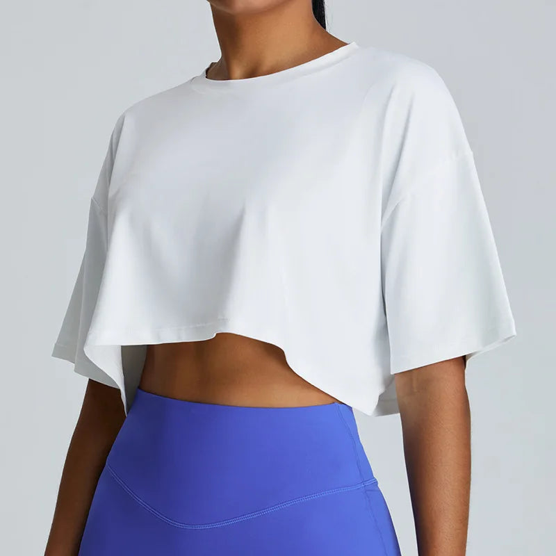 Loose Yoga Crop Top – Women’s Quick-Dry Breathable Fitness Shirt