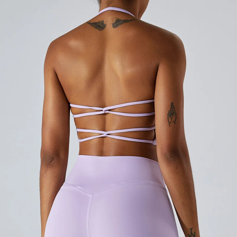 Backless Cross Strap Women’s Sports Bra – High Support Fitness & Yoga Bralette (Multi Colors)