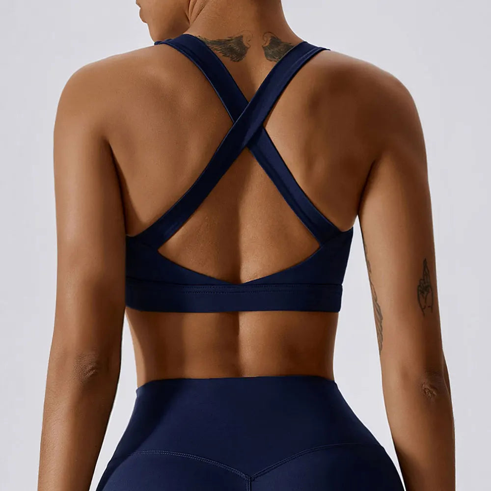 Cross Back Sports Bra – High Support Shockproof Yoga & Gym Crop Top (Multi Colors)