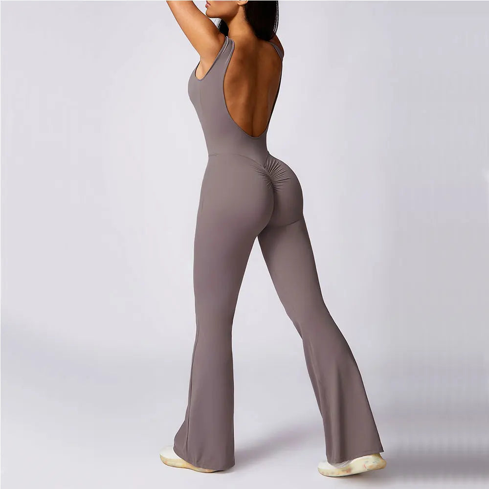 Women's Scrunch Butt Yoga Jumpsuit – Wide-Leg Stretch Bodysuit for Training
