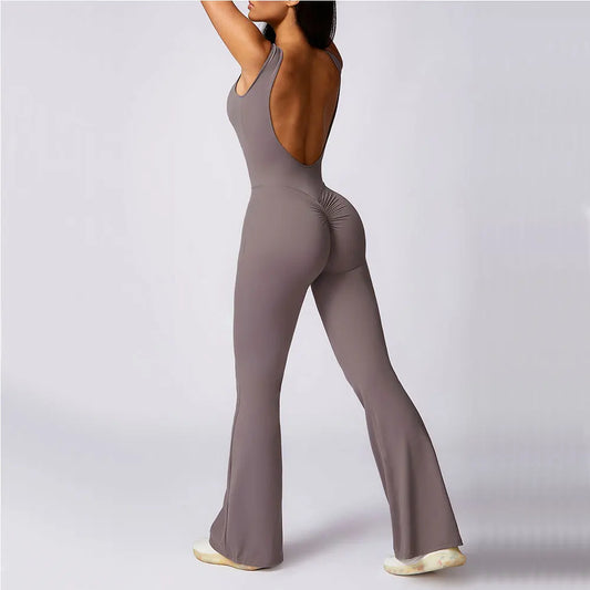 Women's Scrunch Butt Yoga Jumpsuit – Wide-Leg Stretch Bodysuit for Training