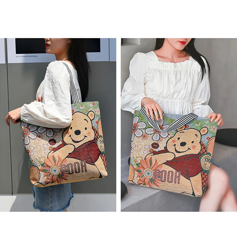 Stitch Canvas Shoulder Bag – Retro Disney Cartoon Tote for Shopping & Storage