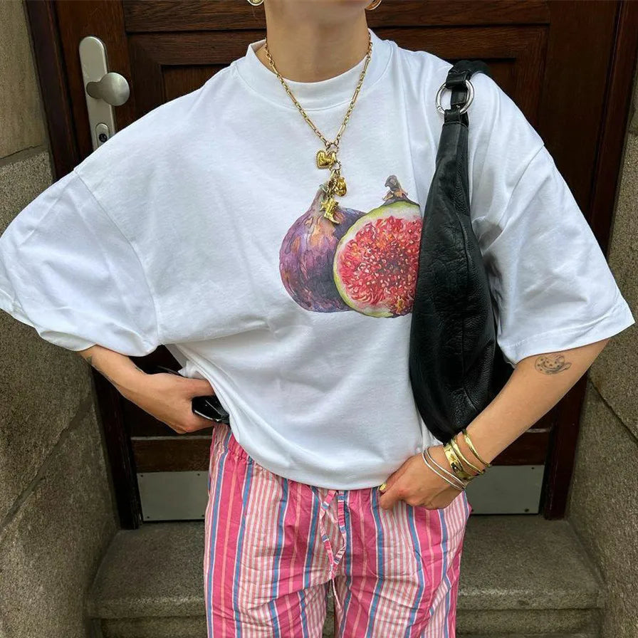Oversized Fruit Print Graphic T-Shirt – Loose Fit Streetwear Summer Top