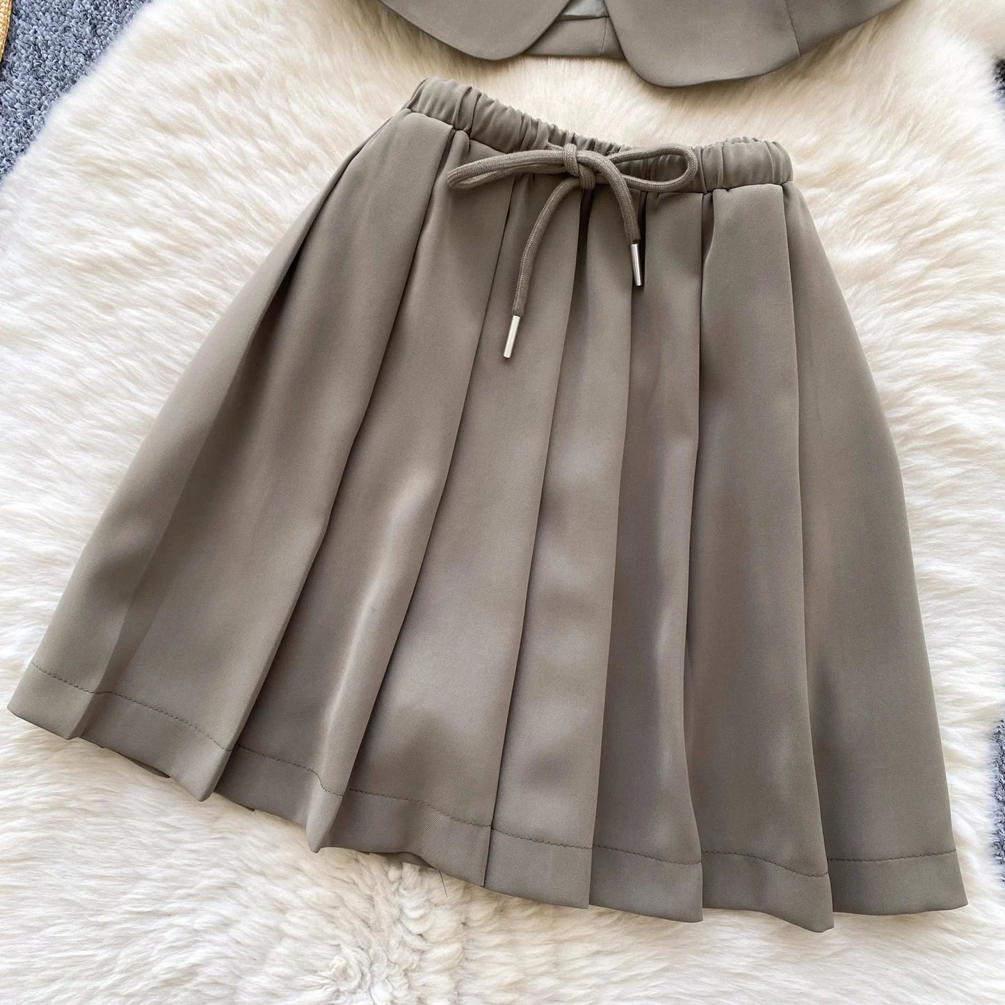 SINGREINY Elegant Solid OL Sets Blouse + Pleated Skirt – Two-Piece Suit