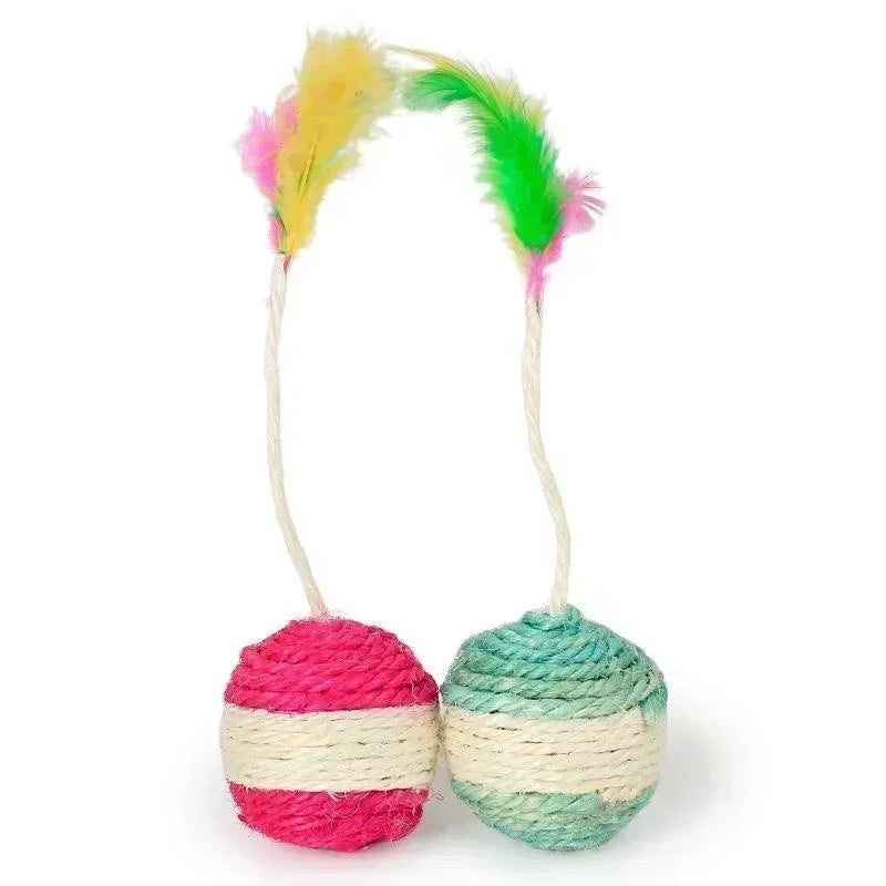 Interactive Sisal Ball Cat Toy with Feathers