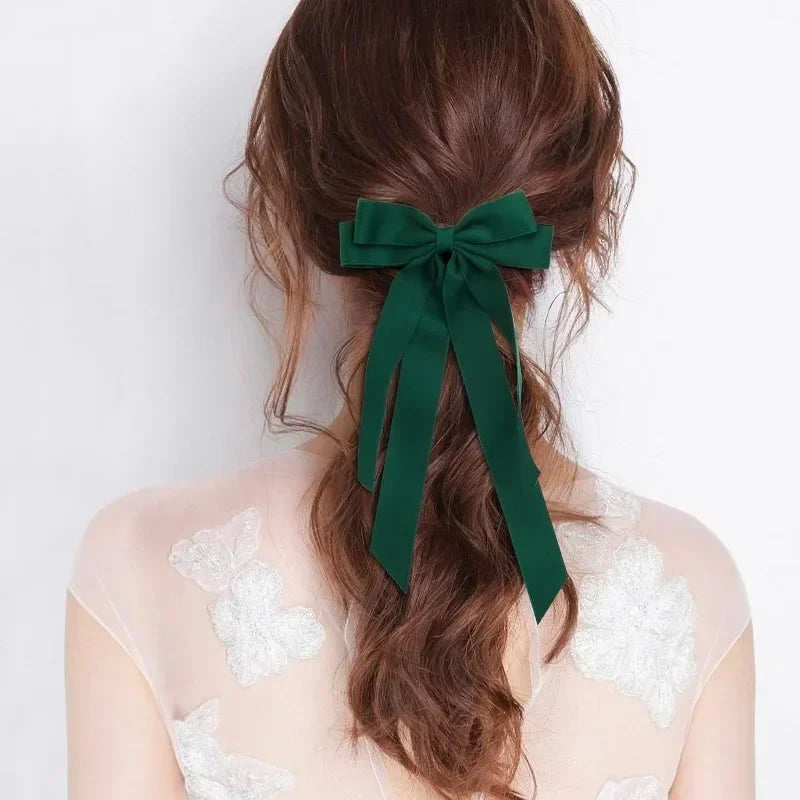 Elegant Fabric Bow Hair Clip – Long Ribbon Hairpin for Women & Girls