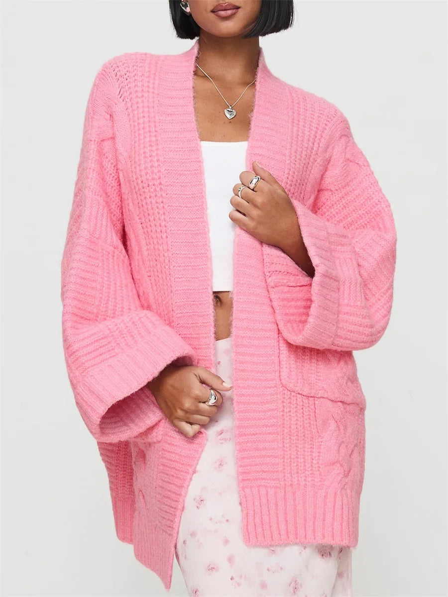 Chunky Cable Knit Open Front Cardigan