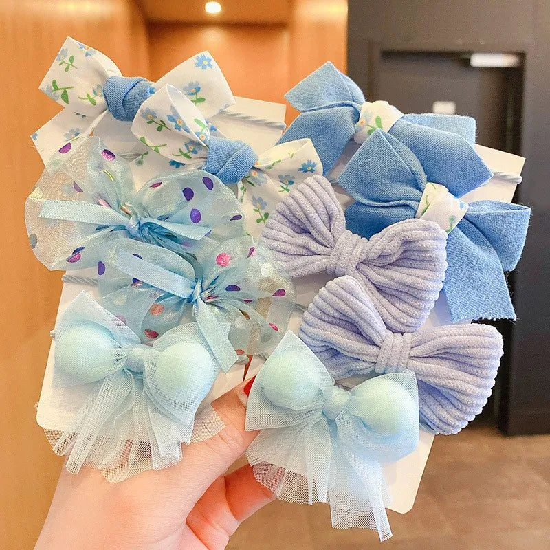 10PCS Girl Hair Ties Set – Soft Flower & Bow Elastic Hairbands for Kids