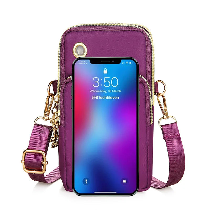 Women's Mobile Phone Crossbody Bag – 3-Layer Wallet with Headphone Plug