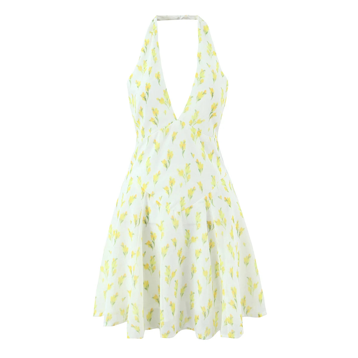 Lemon Print Backless Mini Dress