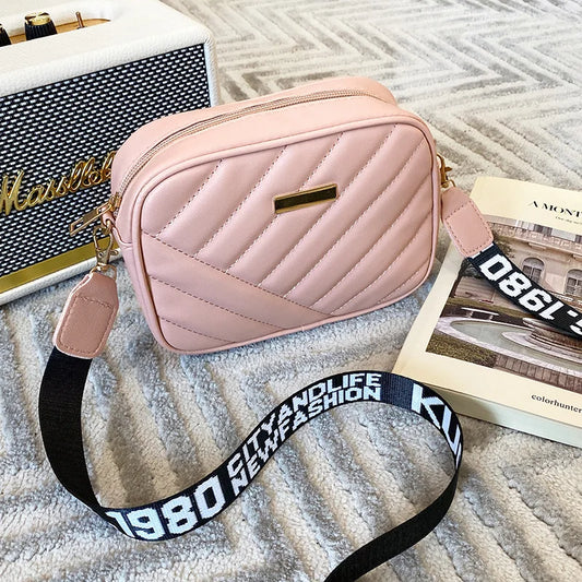 Small Crossbody Bag for Women – PU Leather Zipper Purse with Printed Strap