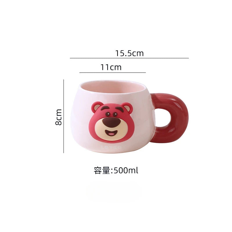 Disney Ceramic Mug with Lid & Spoon – Cute Mickey, Minnie & Lotso Design