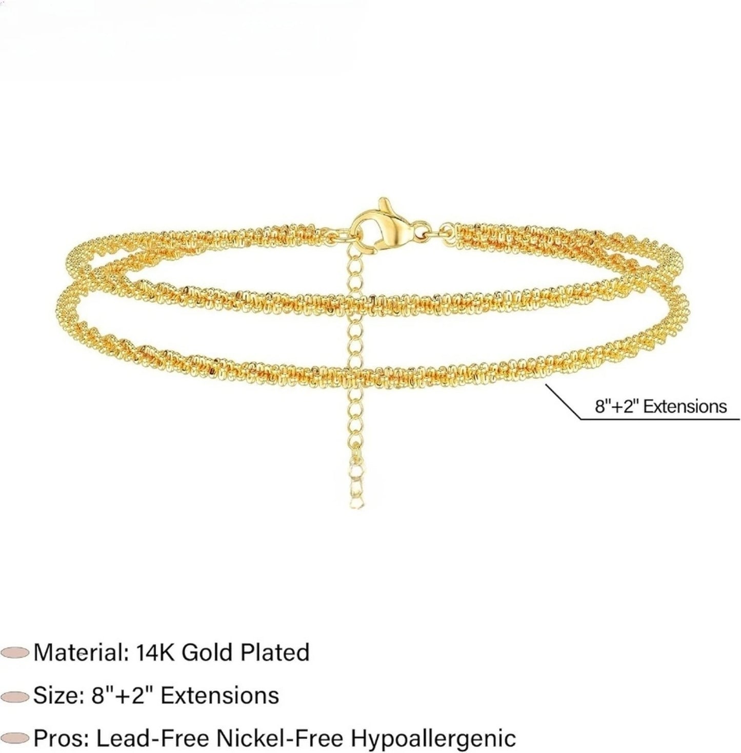 Double-Layer Beaded Anklet – Gold & Silver