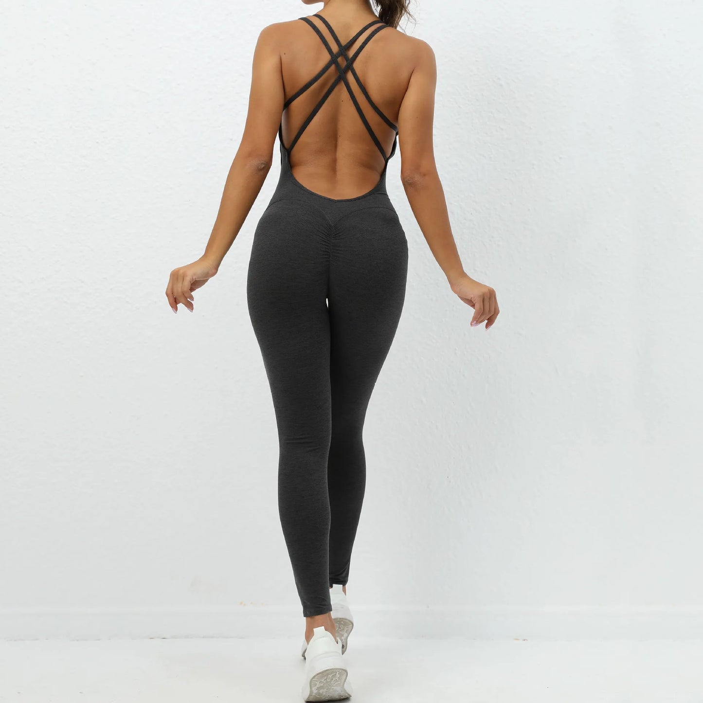 Women’s Sleeveless Fitness Jumpsuit – Backless Slim Sportswear for Gym and Yoga