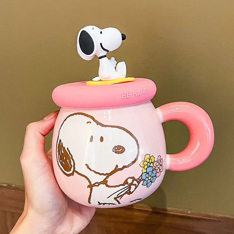 Snoopy Ceramic Mug with Lid & Straw – 500ml