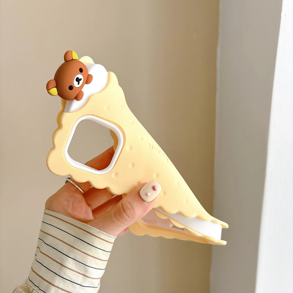 Funny Rilakkuma Bear Sandwich Biscuit Soft Silicone Case – For iPhone 11 to 16 Pro Max
