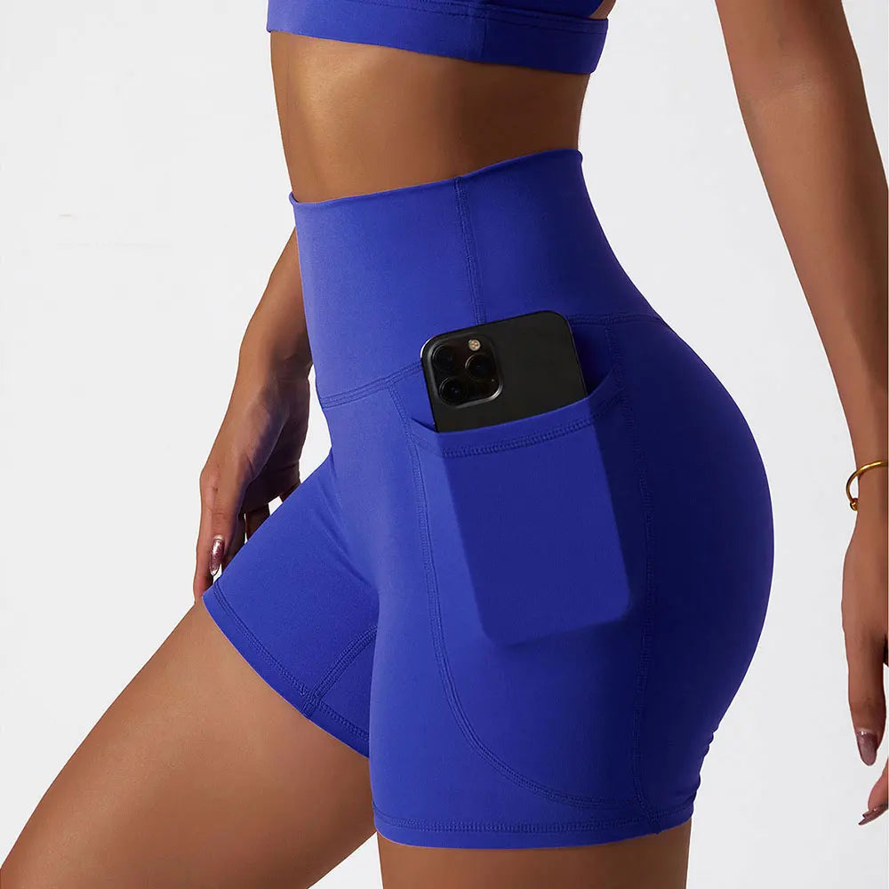High-Waist Summer Gym Shorts with Pockets – Multi Colors
