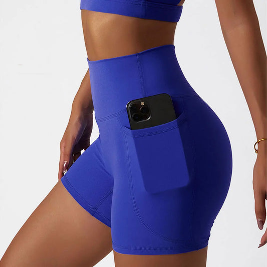 High-Waist Summer Gym Shorts with Pockets – Multi Colors
