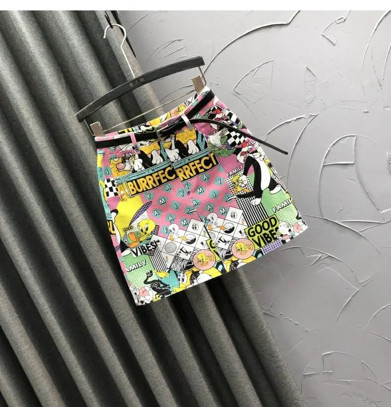 Y2K Cartoon Print Mini Skirt