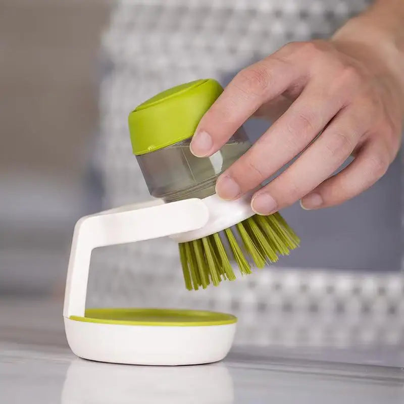 Soap Dispensing Dish Brush – With Holder Base