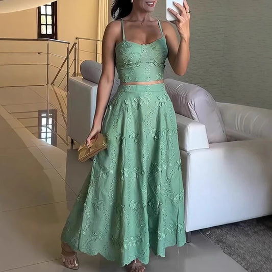 Elegant Off-Shoulder Top and Long Skirt Set