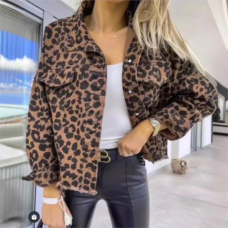Leopard Print Denim Jacket