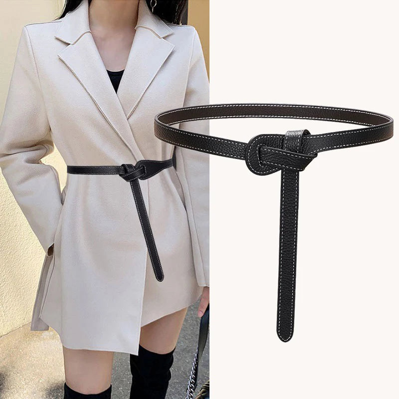 Double-Knotted Thin Leather Belt for Women