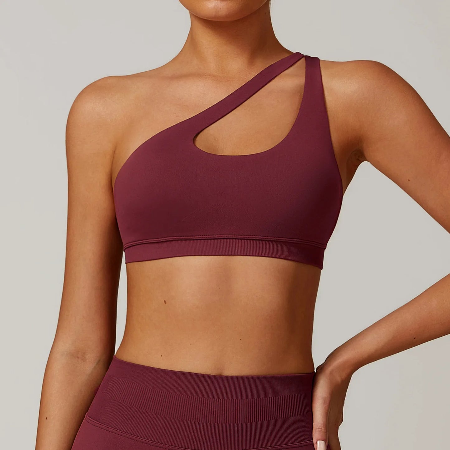 One-Shoulder Sports Bra – Shockproof Push-Up Fitness Top (Multi Colors)