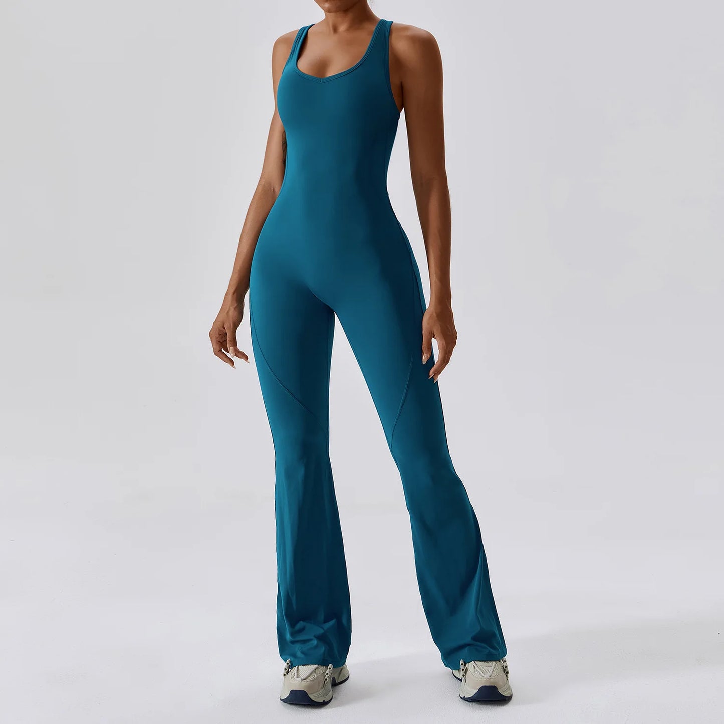 Women's One-Piece Open Back Jumpsuit – Yoga & Gym Stretch Bodysuit (Available in Multiple Colors)