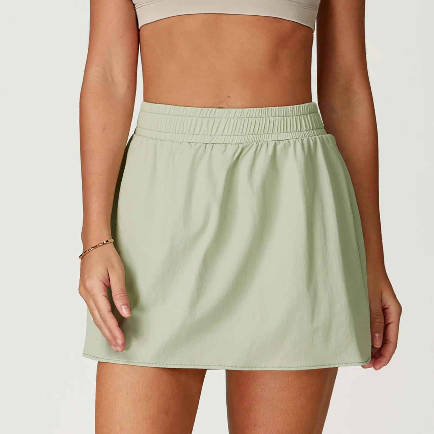 High-Waist Sports Shorts with Skirt Overlay – Multi Colors