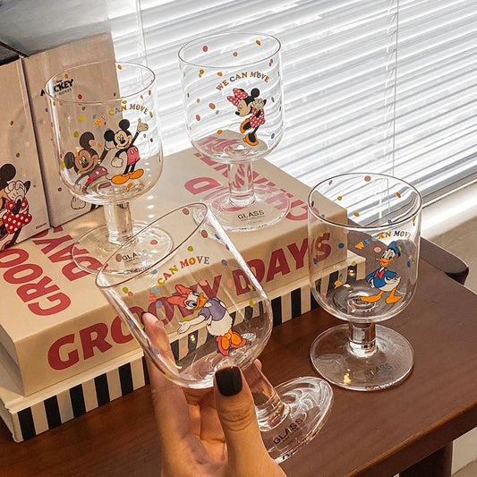 Disney Mickey Minnie Donald Daisy Glass Cup – Crystal Water & Juice Mug