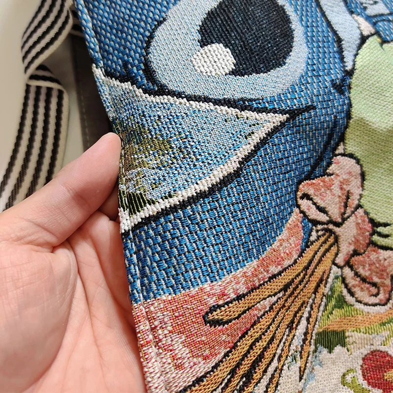Stitch Canvas Shoulder Bag – Retro Disney Cartoon Tote for Shopping & Storage