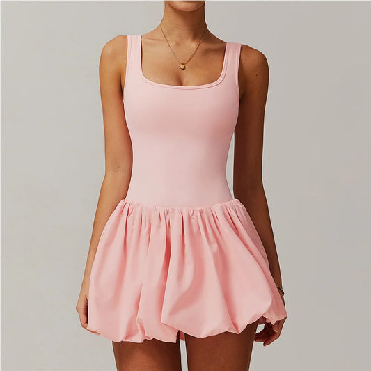 Women’s Sports Dress Romper – Fake Two-Piece Yoga Skirt Jumpsuit
