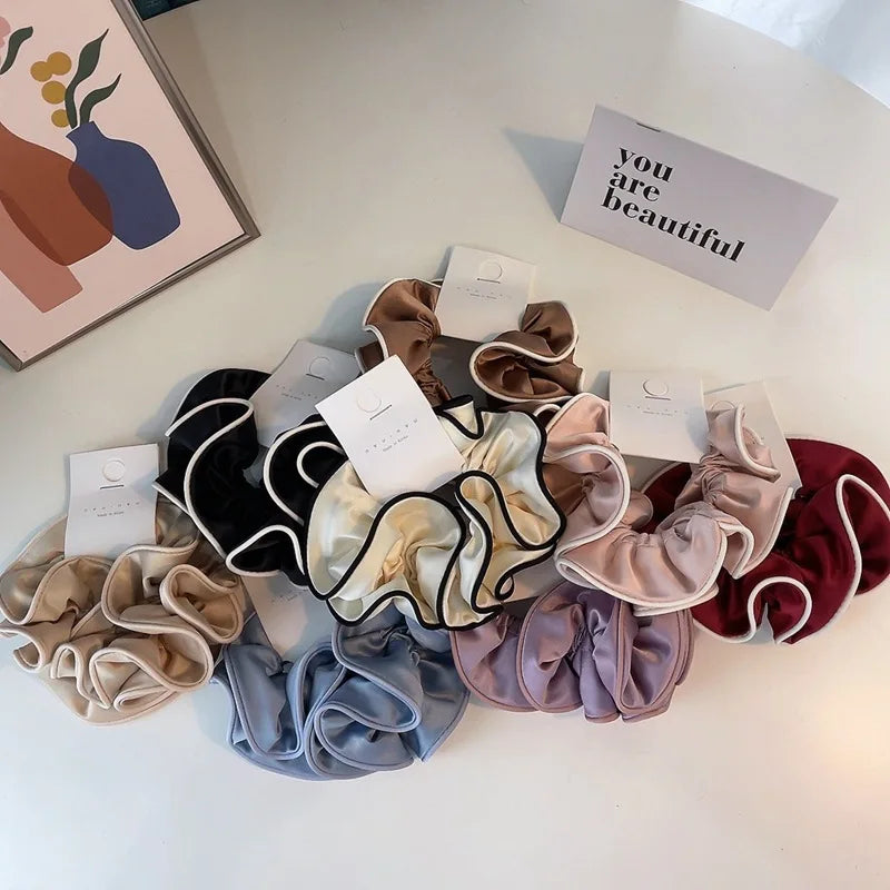 Korean Style Double Satin Silk Scrunchie – High-End Hair Accessory for Women