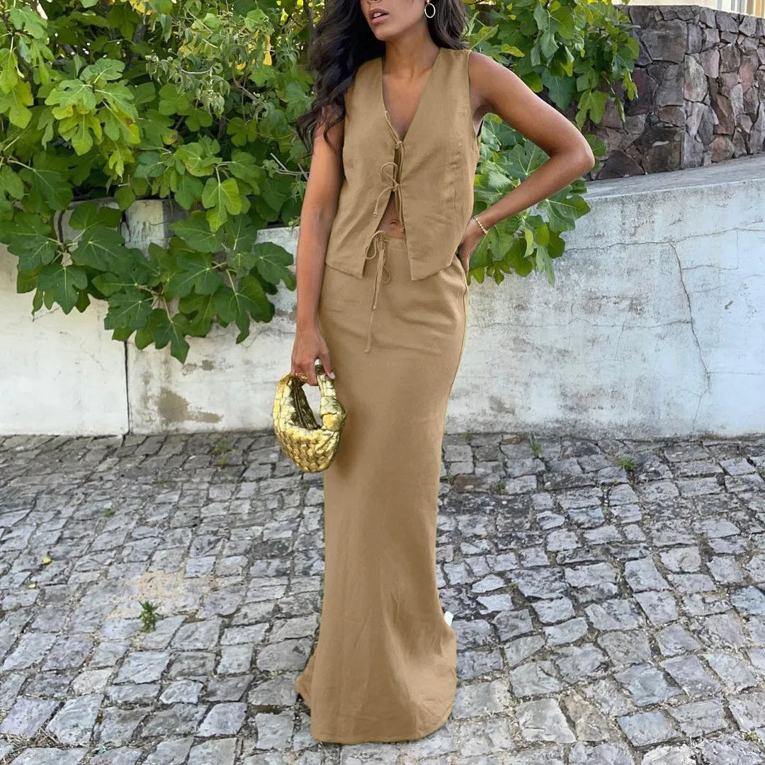 Two-Piece High Waist Skirt & Vest Set