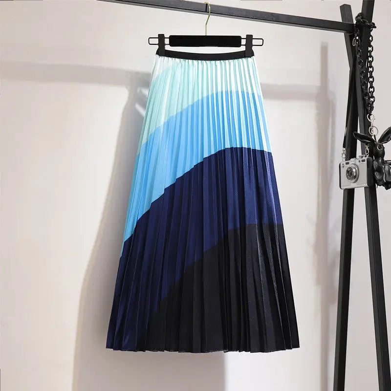 Women’s Cartoon Print Pleated Skirt – High Waist Big Swing Skirt