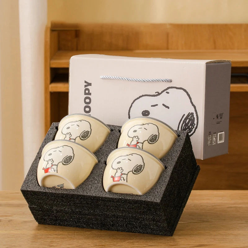 Snoopy Cartoon Ceramic Bowl Set – 4pcs, 400ml