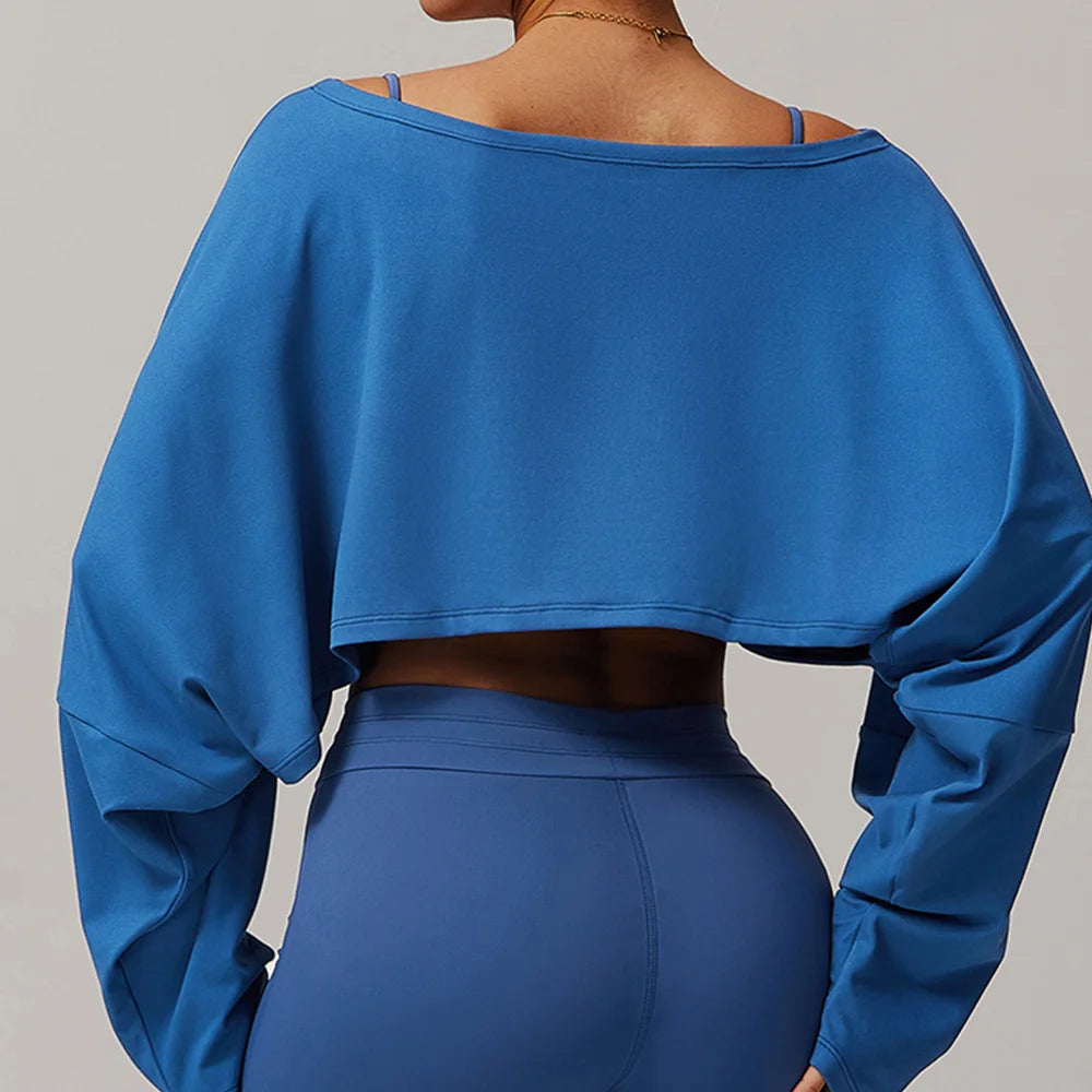 One Shoulder Loose Long Sleeve Yoga Top – Women’s Breathable Fitness Shirt