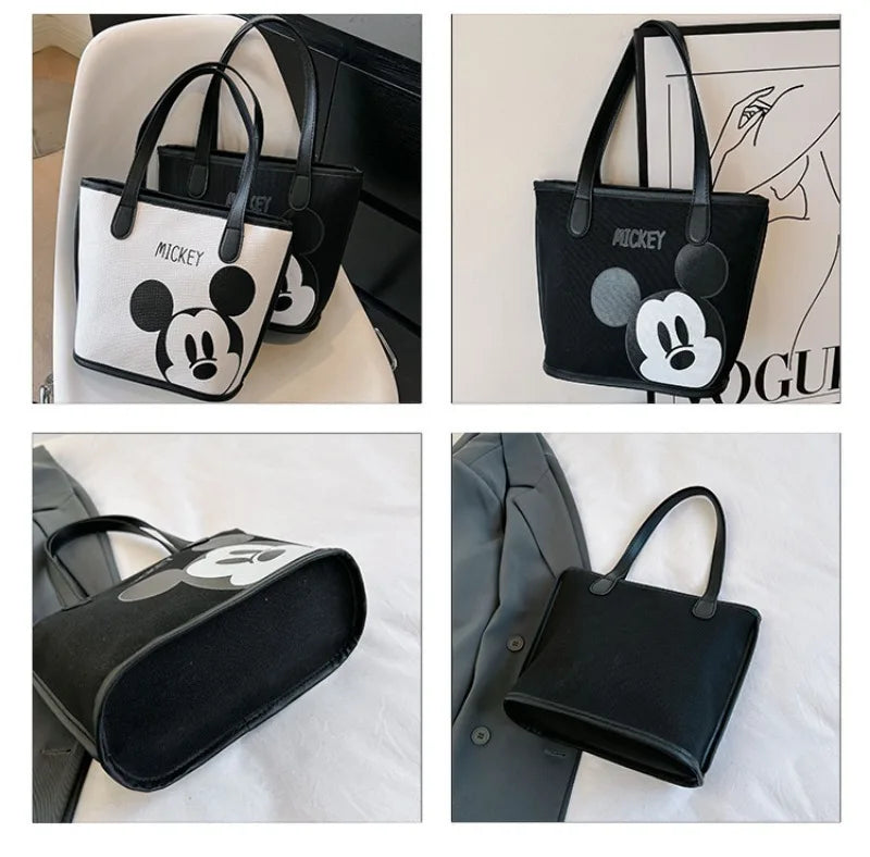 Disney Mickey Mouse Handbag – Stylish Black Gold Cartoon Shoulder Tote Bag